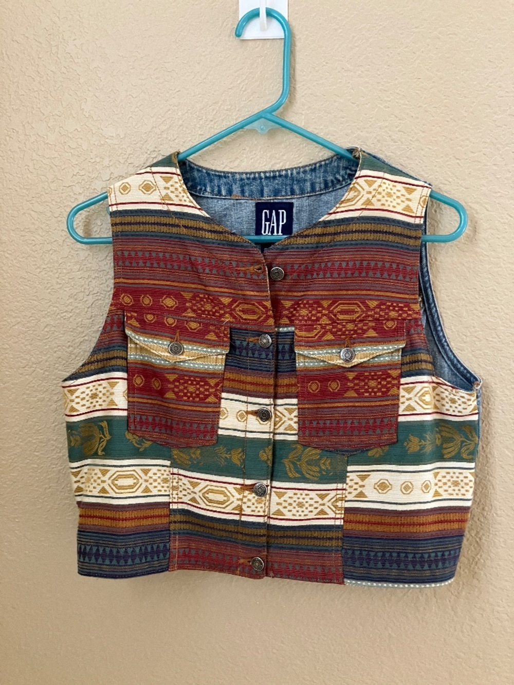 Vintage GAP Southwest Tapestry Denim Jean Vest Women's Size Medium